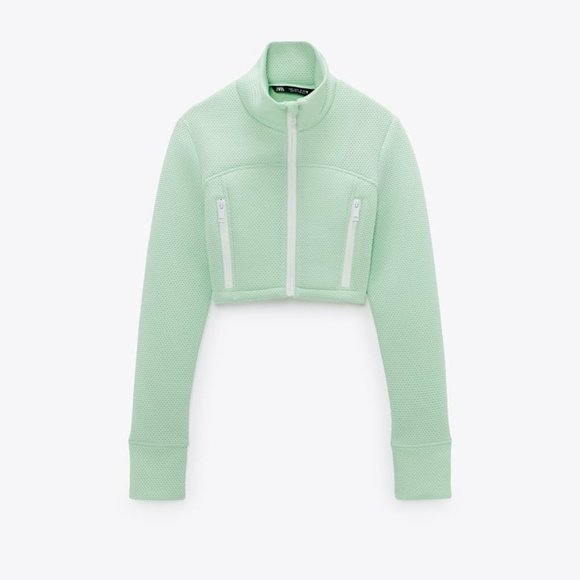 ZARA Crop Zip Front Jacket Medium APPLE GREEN - REF. 2712/700 NWT - Picture 1 of 5